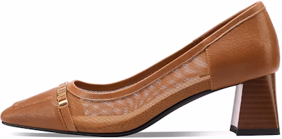 (Women) Luiza Barcelos Hollow Mesh Chunky Heel 'Brown Leather' X901707 (Women) Luiza Barcelos Hollow Mesh Chunky Heel 'Brown Leather' X901707