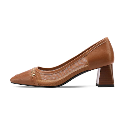 (W) Luiza Barcelos Hollow Mesh Chunky Heel 'Brown Leather'