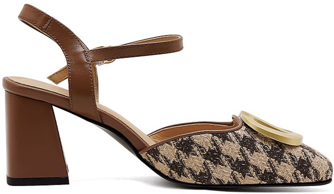 (Women) Luiza Barcelos Houndstooth Chunky Heel with Metal Buckle 'Brown' X901078 Order (Women) Luiza Barcelos Houndstooth Chunky Heel with Metal Buckle 'Brown' X901078