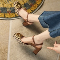 (W) Luiza Barcelos Tacón Grueso Houndstooth con Hebilla Metálica 'Marrón' X901078 Purchase (W) Luiza Barcelos Tacón Grueso Houndstooth con Hebilla Metálica 'Marrón' X901078