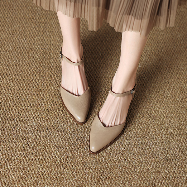 Details for 皮 魯易莎巴塞羅斯 羊皮 簡約時尚尖頭 粗跟 高跟鞋 4cm 女款 杏色