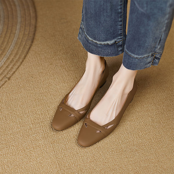 Shop (W) Luiza Barcelos Kulit Tumit Tebal Jalinan 'Casual Brown' X9SK0368
