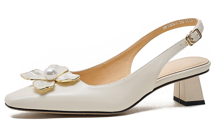 (Women) Luiza Barcelos Leather Buckle Detail Chunky High Heel 'Ivory' XWP1SK0575