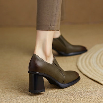 (W) Luiza Barcelos Kulit Chunky Tumit Tinggi 6.5cm 'Rekaan Fesyen Sederhana' X900946 4