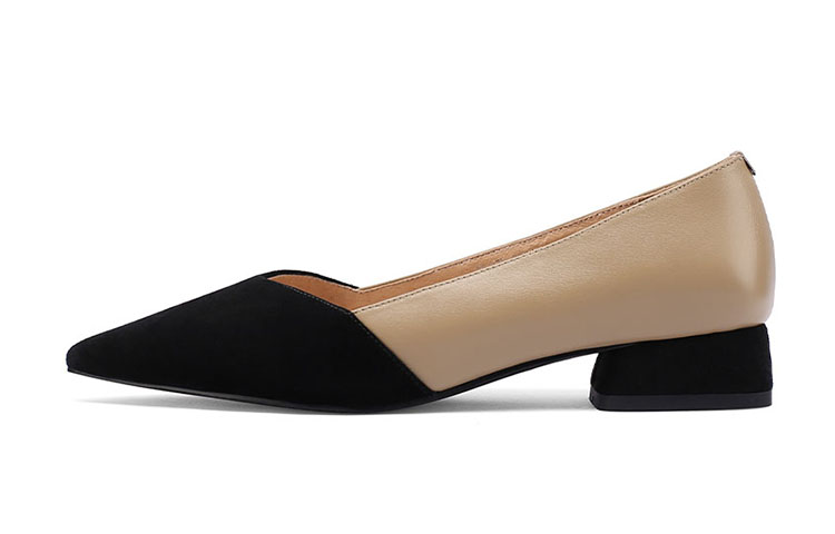 (W) Luiza Barcelos Leather Elegant Pointed Toe Chunky Heel Casual Shoe 'Apricot Black'