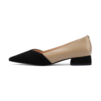 (W) Luiza Barcelos Leather Elegant Pointed Toe Chunky Heel Casual Shoe 'Apricot Black'