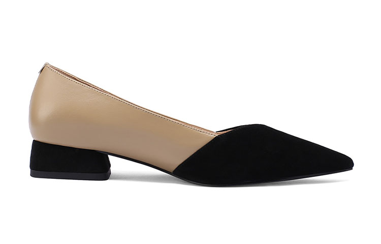 (W) Luiza Barcelos Leather Elegant Pointed Toe Chunky Heel Casual Shoe 'Apricot Black' 圖 2