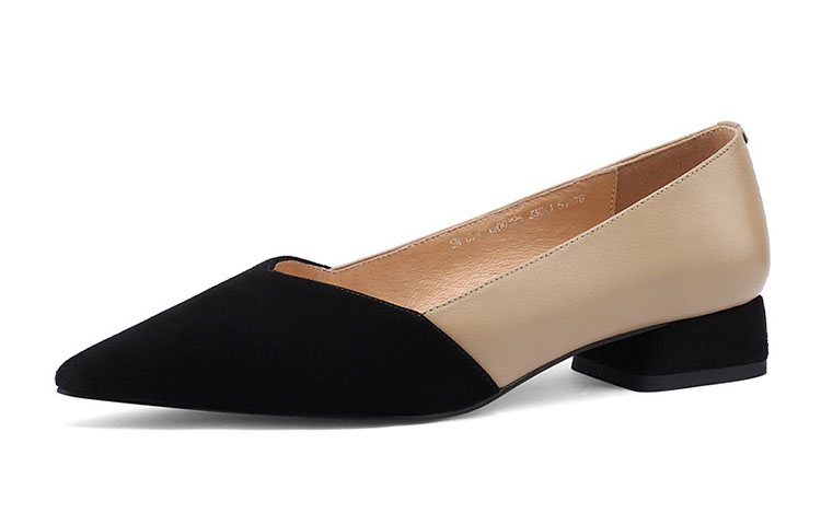 (W) Luiza Barcelos Leather Elegant Pointed Toe Chunky Heel Casual Shoe 'Apricot Black' 圖 3