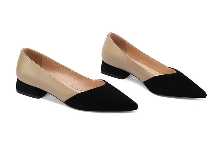 (W) Luiza Barcelos Leather Elegant Pointed Toe Chunky Heel Casual Shoe 'Apricot Black' 圖 4