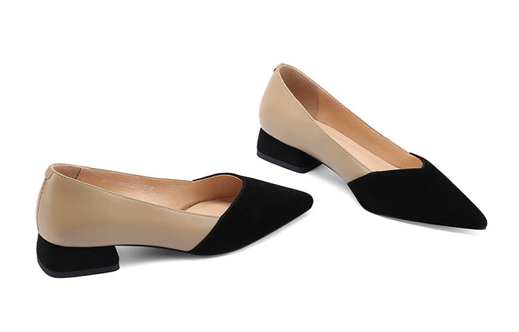 (W) Luiza Barcelos Leather Elegant Pointed Toe Chunky Heel Casual Shoe 'Apricot Black' 圖 5