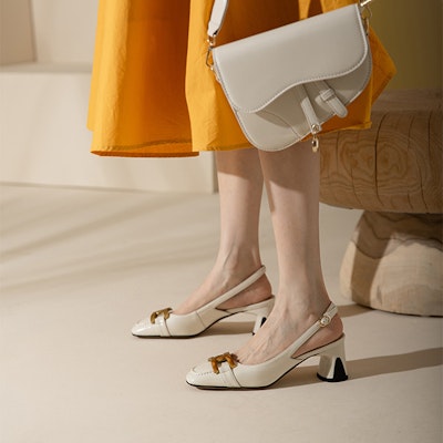 (W) Luiza Barcelos Tumit Tinggi Kulit 5.5cm 'Gesper Logam' XWP1SK0535 5