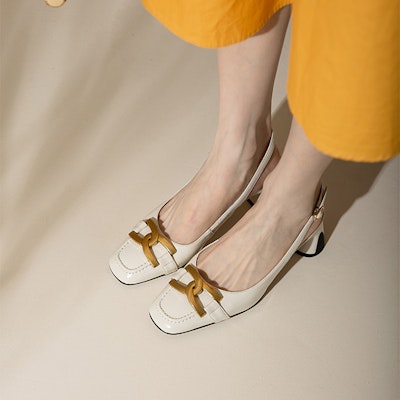 (W) Luiza Barcelos Tumit Tinggi Kulit 5.5cm 'Gesper Logam' XWP1SK0535 1