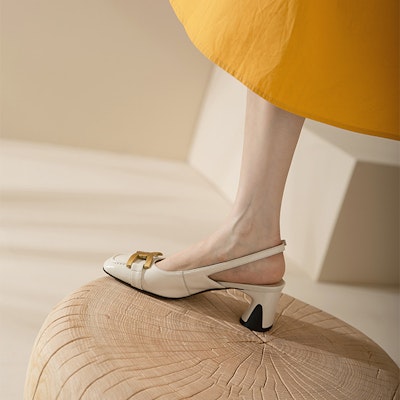 (W) Luiza Barcelos Tumit Tinggi Kulit 5.5cm 'Gesper Logam' XWP1SK0535 2