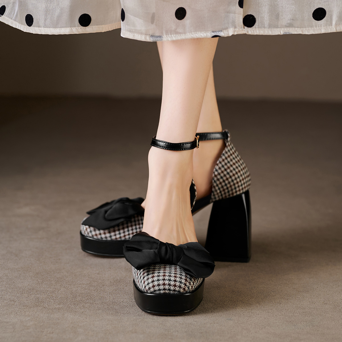 Order (Women) Luiza Barcelos Leather High Heels 'Colorful Elegant Bow Plaid' X901693