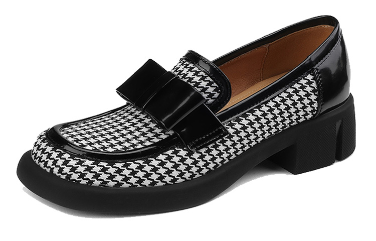 (W) Luiza Barcelos Leather Houndstooth 'Trendy Chunky High Heels'