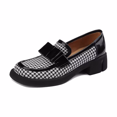 (W) Luiza Barcelos Leather Houndstooth 'Trendy Chunky High Heels'