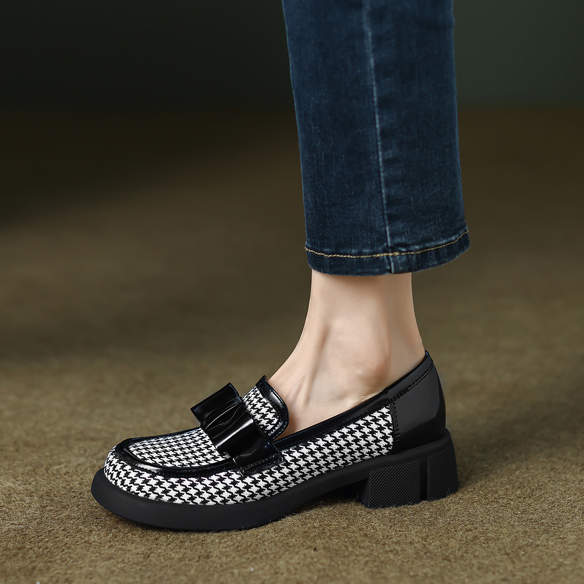 (W) Luiza Barcelos Leather Houndstooth 'Trendy Chunky High Heels' 圖 2