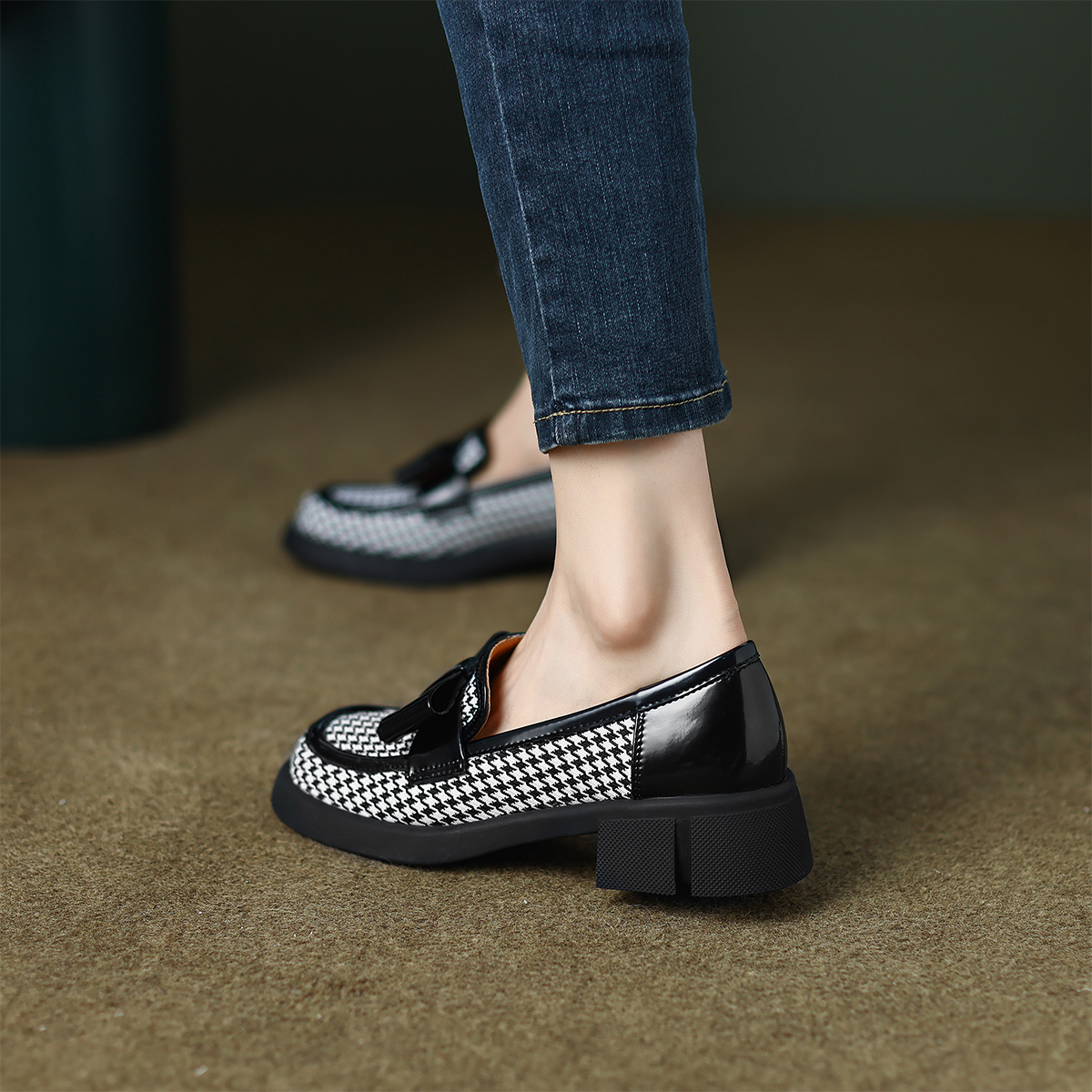 (W) Luiza Barcelos Leather Houndstooth 'Trendy Chunky High Heels' 圖 3