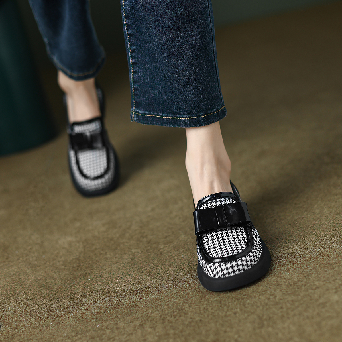 (W) Luiza Barcelos Leather Houndstooth 'Trendy Chunky High Heels' 圖 4