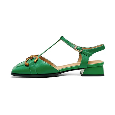 (W) Luiza Barcelos Leather Mule with Metallic Bit Detail 'Chunky Heel Casual'