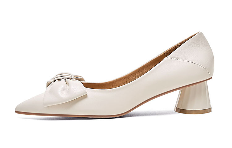 (Women) Luiza Barcelos Leather Pointed Toe High Heels 'Beige Bow' X901026