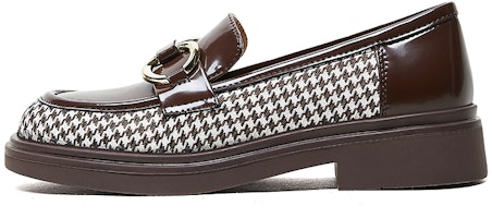 (Women) Luiza Barcelos Leather Pumps 4cm 'Brown' 'Houndstooth Fashion Chunky Heel' X900636 (Women) Luiza Barcelos Leather Pumps 4cm 'Brown' 'Houndstooth Fashion Chunky Heel' X900636