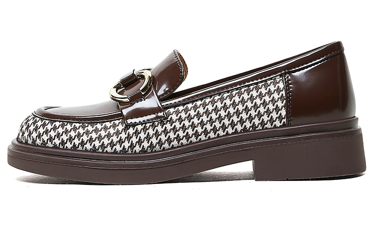 (Women) Luiza Barcelos Leather Pumps 4cm 'Brown' 'Houndstooth Fashion Chunky Heel' X900636