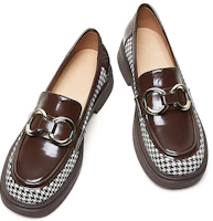 Shop (W) Luiza Barcelos Sepatu Kulit Cokelat 'Houndstooth' Hak Chunky 4cm X900636