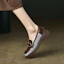 Sizing (W) Luiza Barcelos Kasut Tumit Kulit 4cm 'Coklat' 'Tweed Fesyen Tumit Tebal' X900636