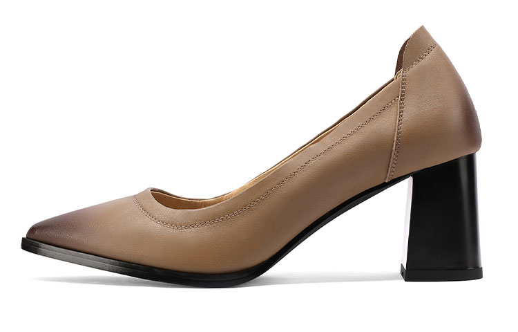 (W) Luiza Barcelos Leather Pumps 'Tan Chunky-Heel'