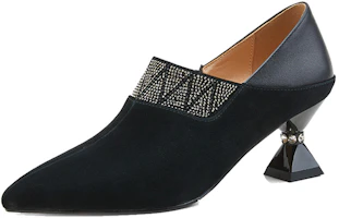 (Women) Luiza Barcelos Leather Rhinestone 6cm High Heels 'Black' 'Fashion Cone Heel' X900075 (Women) Luiza Barcelos Leather Rhinestone 6cm High Heels 'Black' 'Fashion Cone Heel' X900075