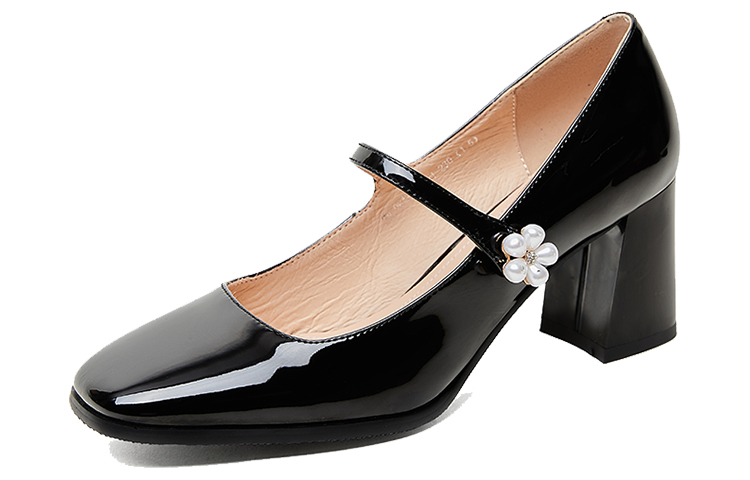 Lookbook (W) Luiza Barcelos Tumit Kulit Tali Buku Hitam Bulat Hitam X901111