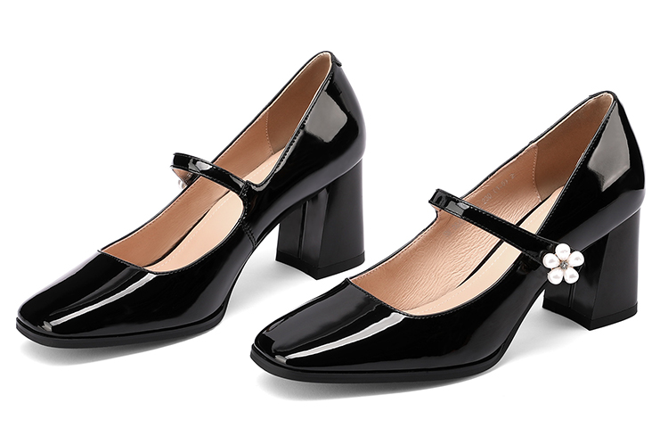 Purchase (W) Luiza Barcelos Tumit Kulit Tali Buku Hitam Bulat Hitam X901111