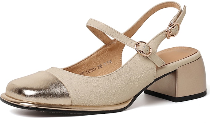 (Women) Luiza Barcelos Leather Round Toe Buckled Chunky Heel 'Beige Gold' XWP1SK0501 Buy (Women) Luiza Barcelos Leather Round Toe Buckled Chunky Heel 'Beige Gold' XWP1SK0501