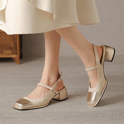 (Women) Luiza Barcelos Leather Round Toe Buckled Chunky Heel 'Beige Gold' XWP1SK0501 Lookbook (Women) Luiza Barcelos Leather Round Toe Buckled Chunky Heel 'Beige Gold' XWP1SK0501
