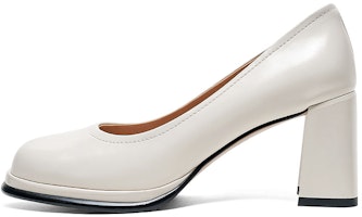 (Women) Luiza Barcelos Leather Round Toe Chunky Heel 'Beige' X901292 (Women) Luiza Barcelos Leather Round Toe Chunky Heel 'Beige' X901292