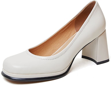 (W) Luiza Barcelos 牛皮圆头粗跟鞋 '米色' X901292 Lookbook (W) Luiza Barcelos 牛皮圆头粗跟鞋 '米色' X901292