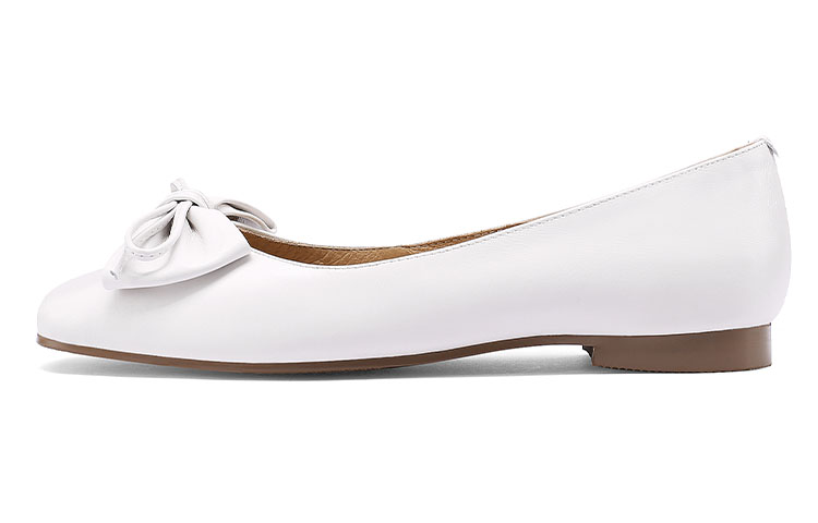 (W) Luiza Barcelos Leather Simple Bow Square Toe Chunky Heel Loafer 'Butterfly Knot'