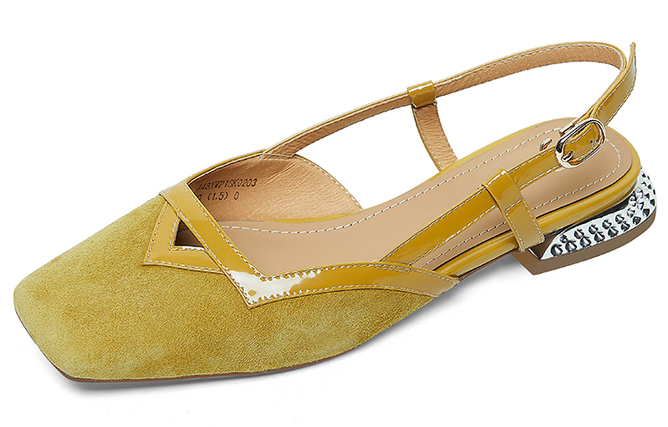 (Women) Luiza Barcelos Leather Square-Toe Ankle Strap Flats 'Mustard Yellow' XWP1SK0203