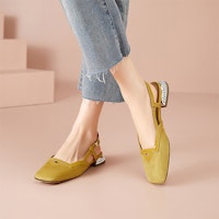 (W) Luiza Barcelos 方头系带平底鞋 '芥末黄' 皮革材质 XWP1SK0203 Shop (W) Luiza Barcelos 方头系带平底鞋 '芥末黄' 皮革材质 XWP1SK0203