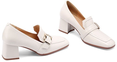 (W) Luiza Barcelos Hak Blok Kulit Kotak Jepit Hias 'Nude 5.8cm' X900956 3