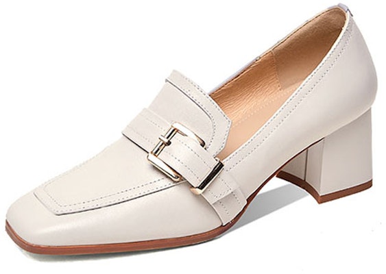 (Women) Luiza Barcelos Leather Square-Toe Buckle Embellished Block Heel 'Nude 5.8cm' X900956 1