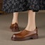 Order (W) Luiza Barcelos Tumit Tinggi Platform Kulit Vintage Hujung Bulat 'Coklat' X901910