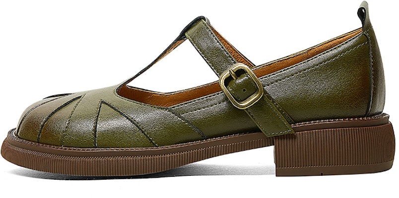 Luiza Barcelos 牛貼皮復古英倫風金屬扣圓頭樂福鞋 女款 綠色 Buy Luiza Barcelos 牛貼皮復古英倫風金屬扣圓頭樂福鞋 女款 綠色