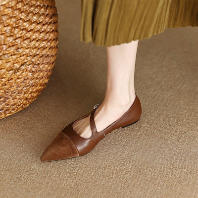 (W) Luiza Barcelos 低跟尖头'黑色通勤拼接'鞋 X901459 4