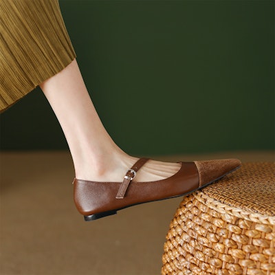 (W) Luiza Barcelos 低跟尖头'黑色通勤拼接'鞋 X901459 1