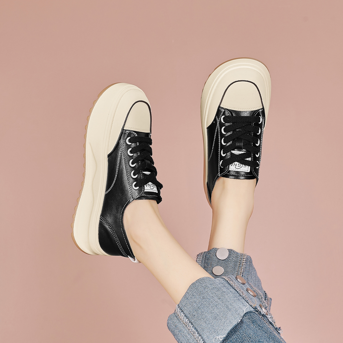 Shop (Women) Luiza Barcelos Low Top Platform Sneaker 'Black and White Fashion Trend' XWP1SK1035