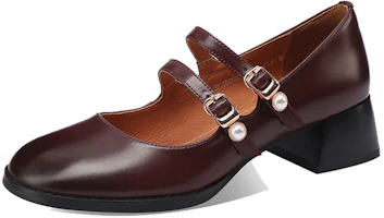 Lookbook (W) Luiza Barcelos Mary Jane Sepatu Tumit 'Coklat Kemerahan' X900995