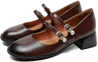 Purchase (W) Luiza Barcelos Mary Jane Sepatu Tumit 'Coklat Kemerahan' X900995