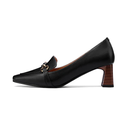 (W) Luiza Barcelos Pigskin Horsebit Pointed Toe Block Heel 'Black'
